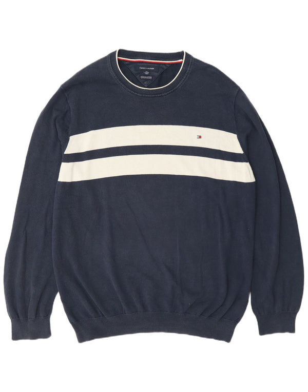 Męski sweter z okrągłym dekoltem Tommy Hilfiger 2XL, granatowy, z blokami kolorów