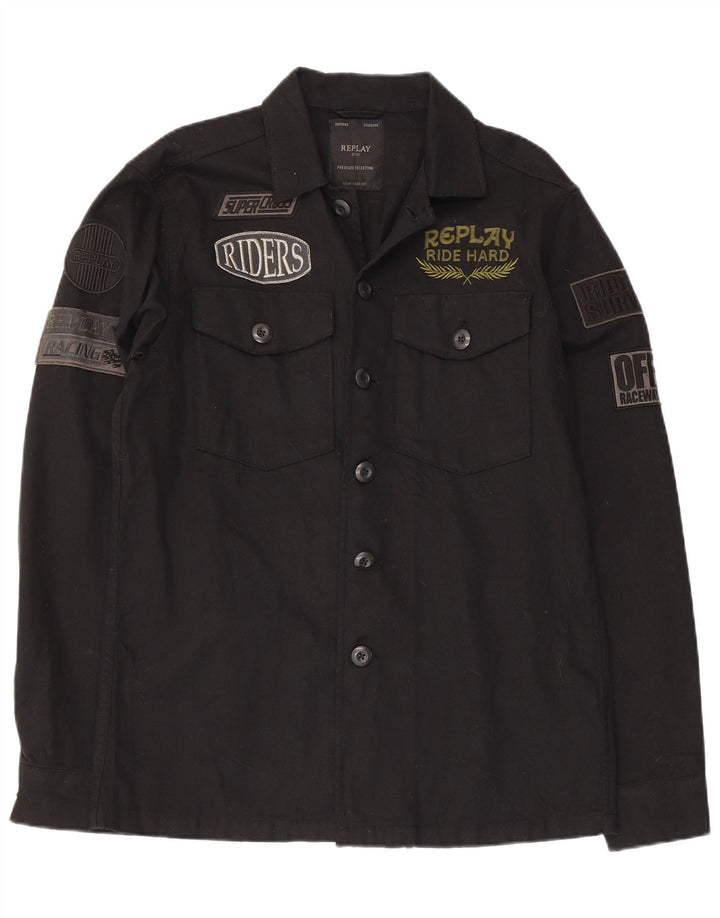 Męska koszula graficzna Replay, średnia czarna, bawełniana