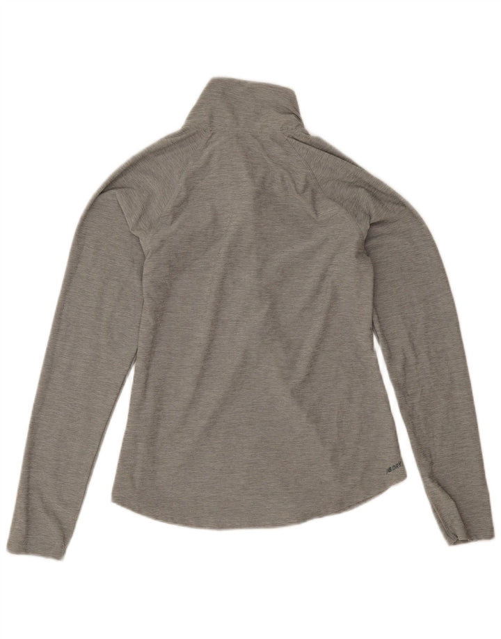 Damski top New Balance z długim rękawem i zamkiem błyskawicznym, UK 10, mały, szary poliester