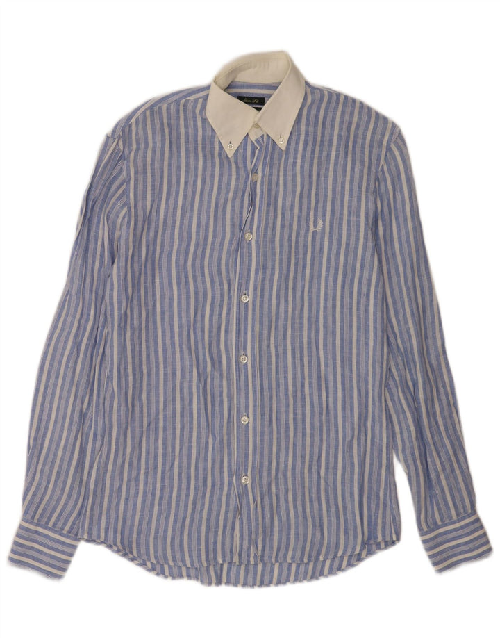 Męska koszula slim fit Fred Perry w małe, lniane niebieskie paski