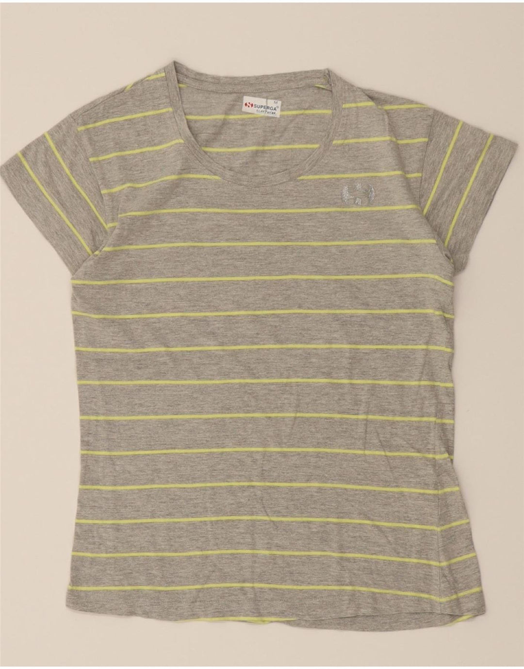 SUPERGA Womens T-Shirt Top UK 12 Medium Grey Striped Cotton Vintage Superga and Second-Hand Superga from Messina Hembry 