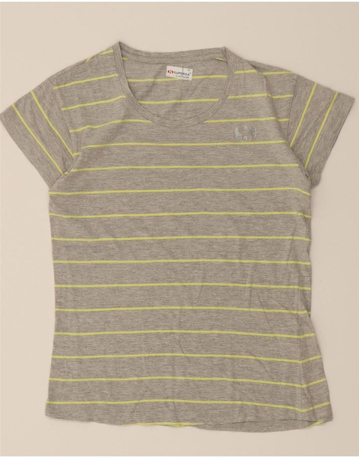 SUPERGA Womens T-Shirt Top UK 12 Medium Grey Striped Cotton Vintage Superga and Second-Hand Superga from Messina Hembry 