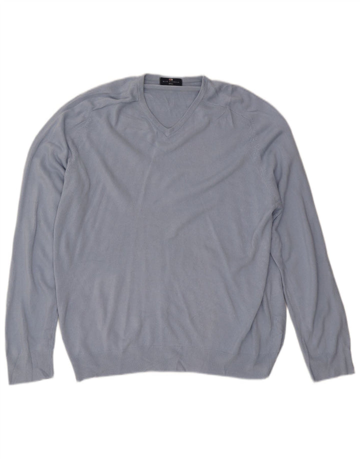 Marks & Spencer Męski sweter w kolorze niebieskim Harbor z dekoltem w kształcie litery V, XL, niebieski akryl