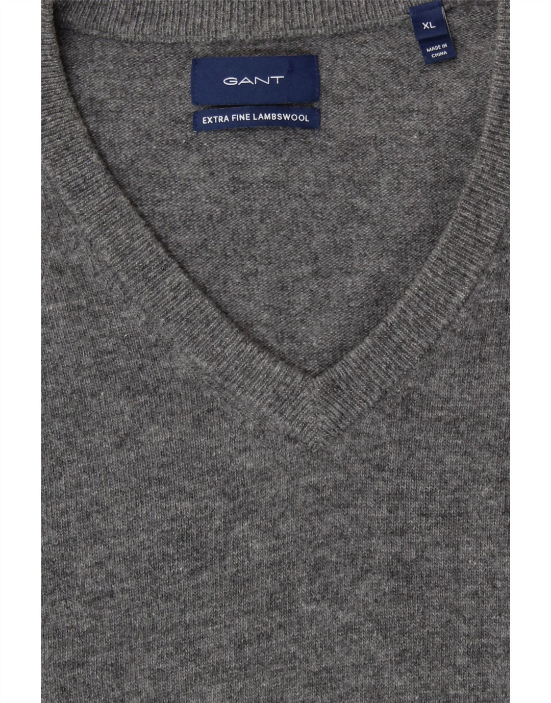 Męski sweter GANT z dekoltem w kształcie litery V, XL, szara wełna owcza