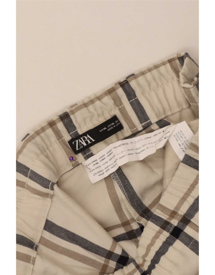 Krótkie spodnie damskie Zara XL W32 L24, poliester w białą kratkę