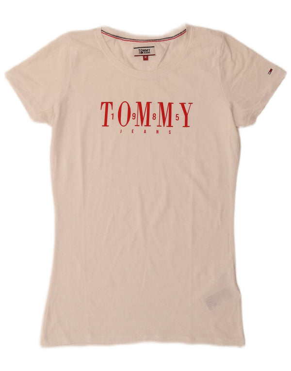 Damska koszulka graficzna Tommy Hilfiger Top UK 12 Średnia biała bawełna