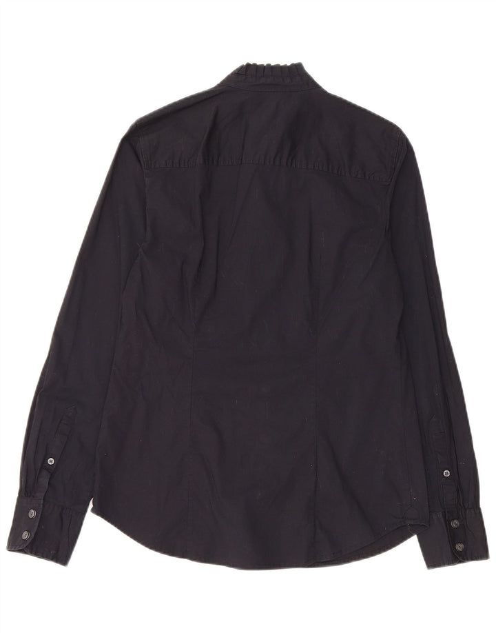Koszula damska J. Crew z falbaną z przodu, UK 10, mała, czarna, bawełniana