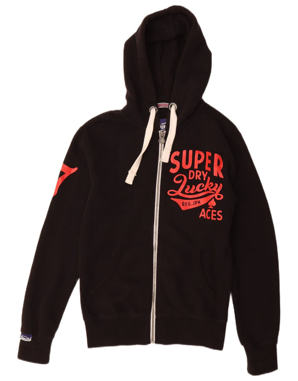 SUPERDRY Męski sweter z kapturem i zamkiem błyskawicznym, mały, czarny, bawełniany