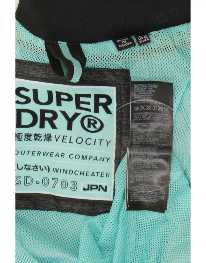 Damska kurtka przeciwdeszczowa z kapturem Superdry UK 16, duża, szary nylon