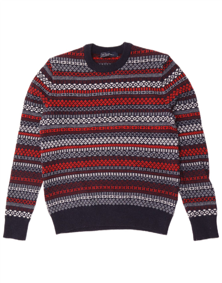 Męski sweter Gap z okrągłym dekoltem, mały, granatowy, z geometryczną wełną jagnięcą