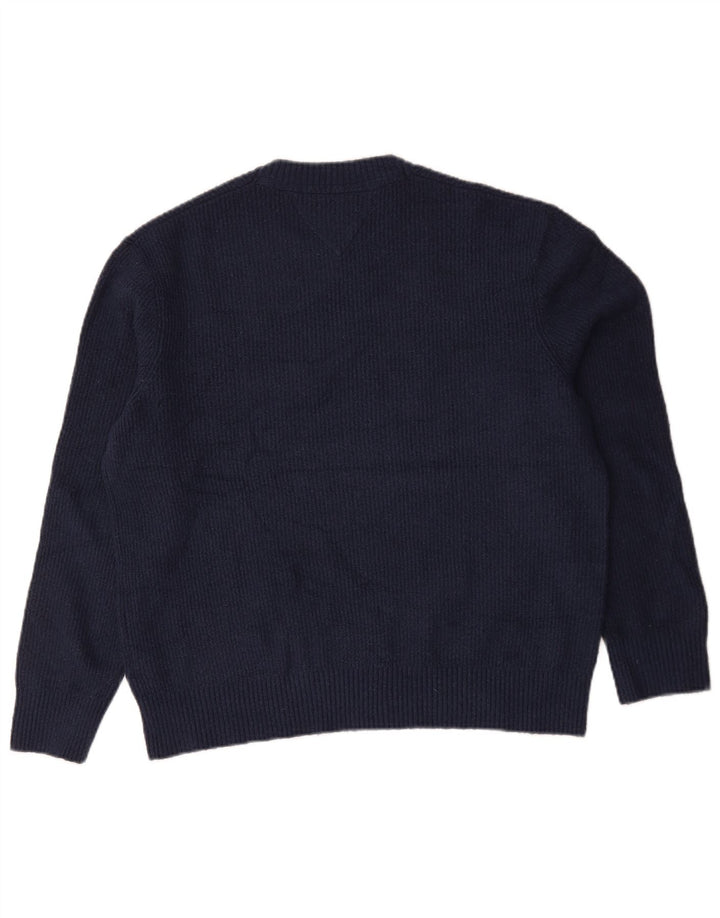 Męski sweter z okrągłym dekoltem Tommy Hilfiger, duży granatowy poliester