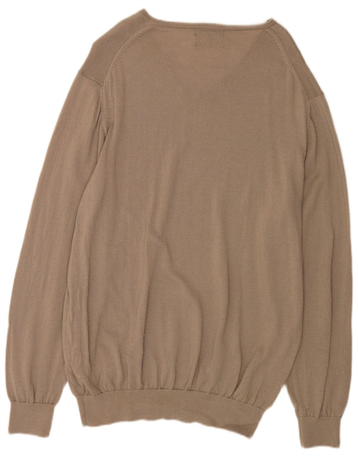 Marks & Spencer Męski sweter z dekoltem w kształcie litery V, z autografem, XL, beżowy, wełniany