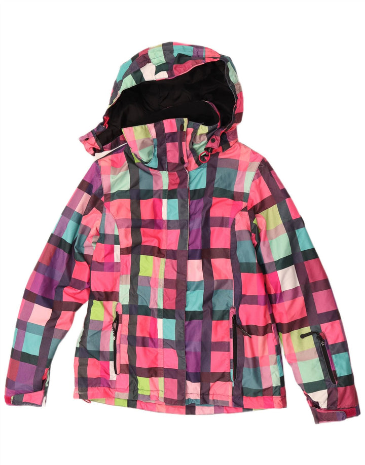 Damska kurtka przeciwdeszczowa z kapturem Maui and Sons UK 14, średnia, wielobarwna kratka