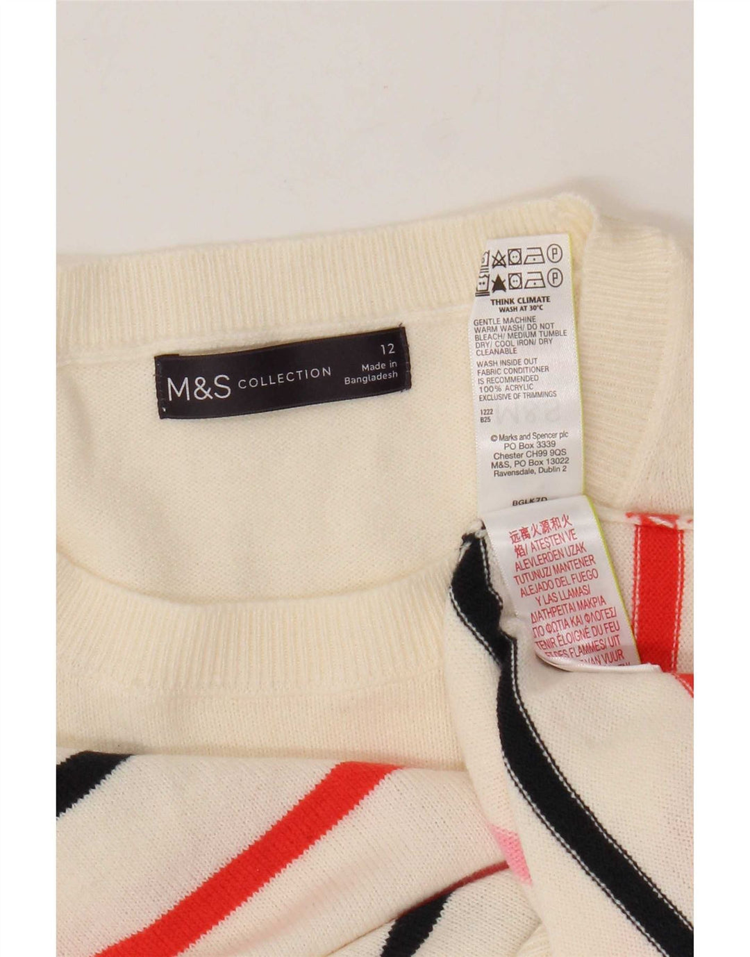 Marks & Spencer Damski sweter z okrągłym dekoltem UK 12 w średnie białe paski