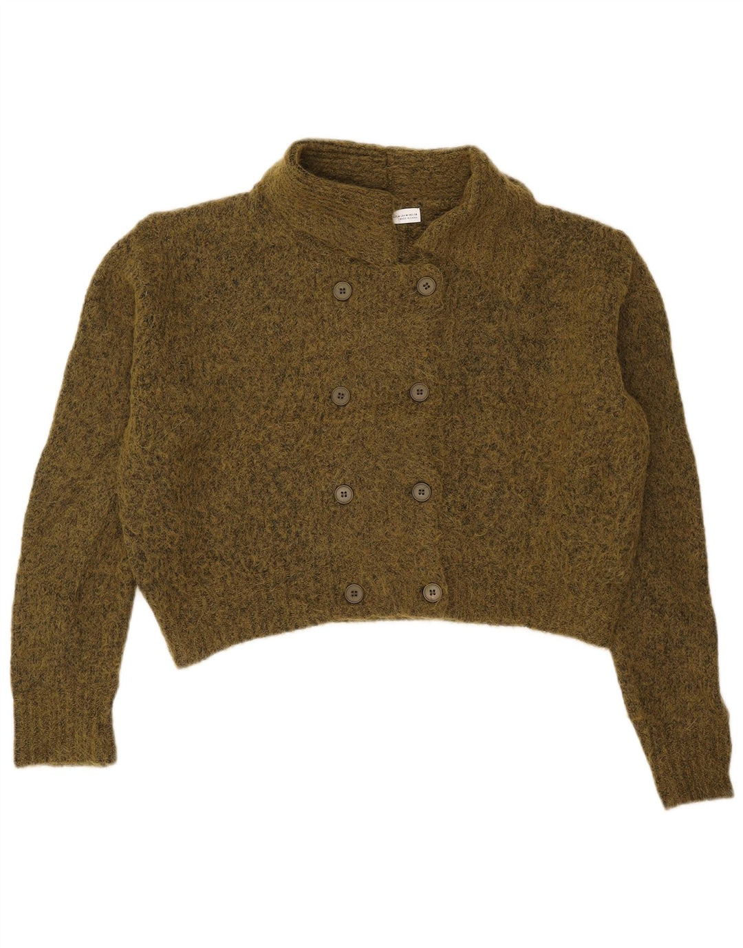 Damski sweter oversize Zara Crop Cardigan UK 14 Medium Khaki nakrapiany