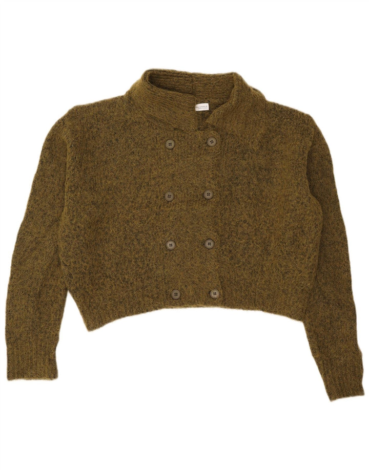 Damski sweter oversize Zara Crop Cardigan UK 14 Medium Khaki nakrapiany