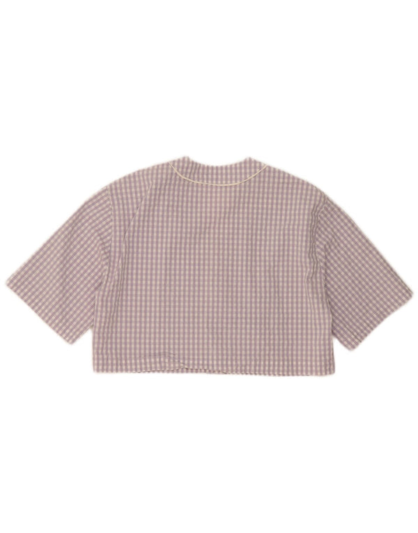 Zara Womens Crop Oversized Shirt Blouse UK 14 Medium Purple Check Cotton