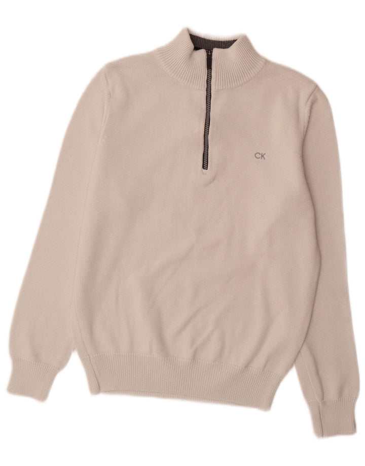 Męski sweter zapinany na zamek Calvin Klein, mały, biały, bawełniany