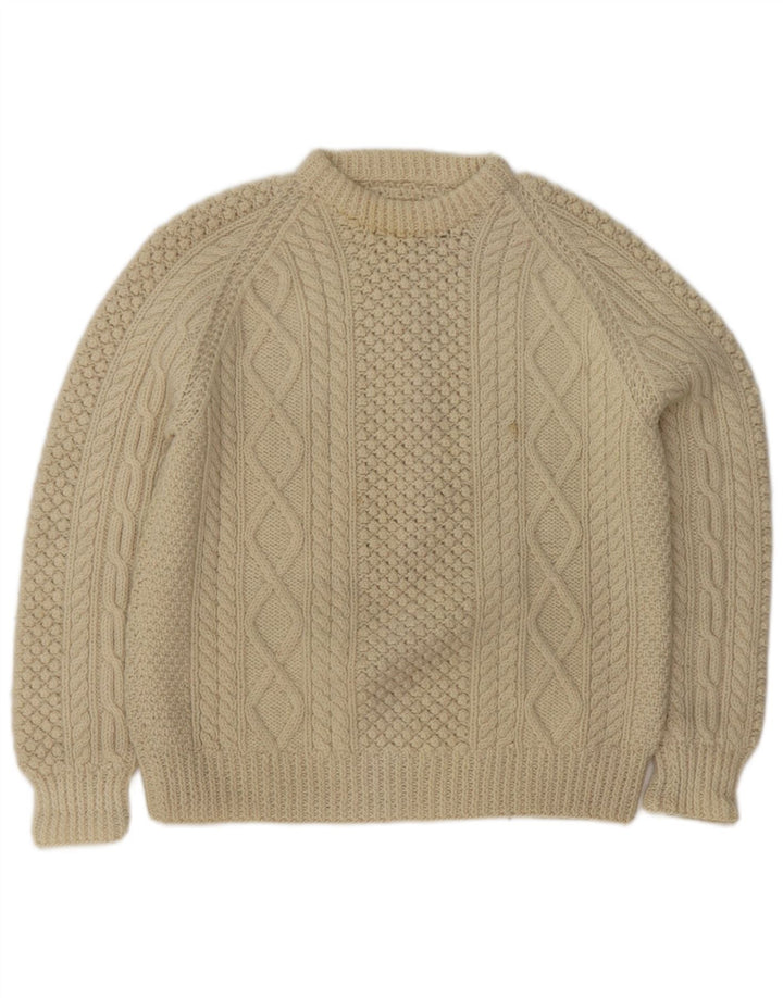 Vintage męski sweter z wycięciem pod szyją, średni złamanej bieli