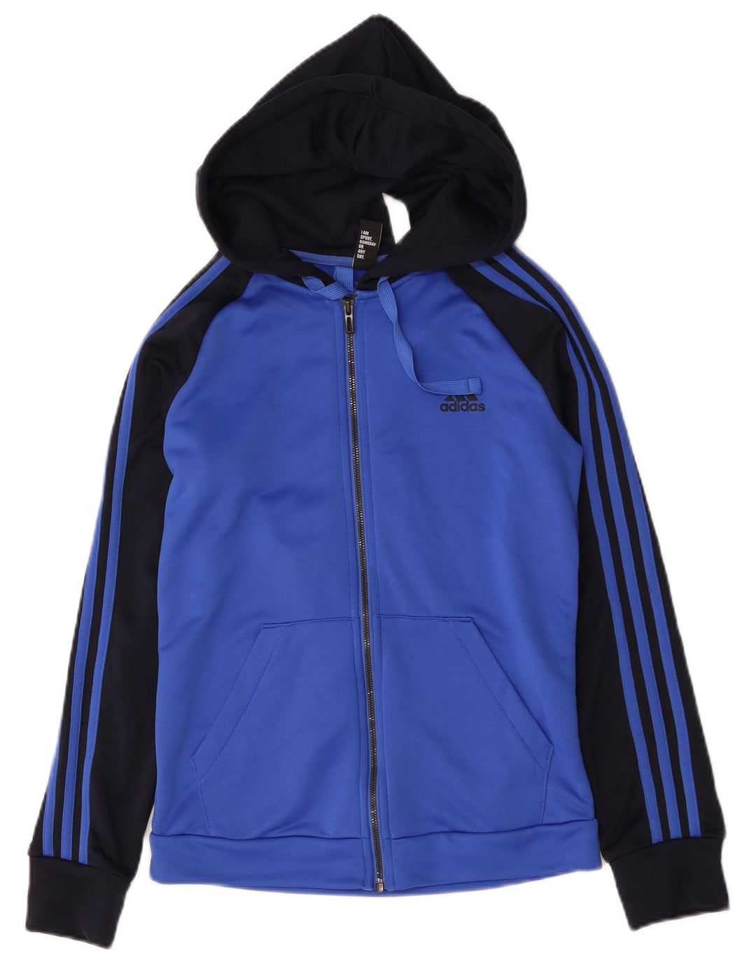 Damska bluza z kapturem i zamkiem błyskawicznym Adidas UK 12/14 Średni niebieski poliester z blokami kolorów