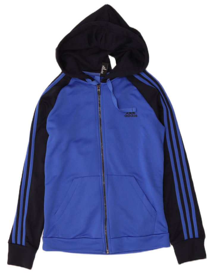Damska bluza z kapturem i zamkiem błyskawicznym Adidas UK 12/14 Średni niebieski poliester z blokami kolorów