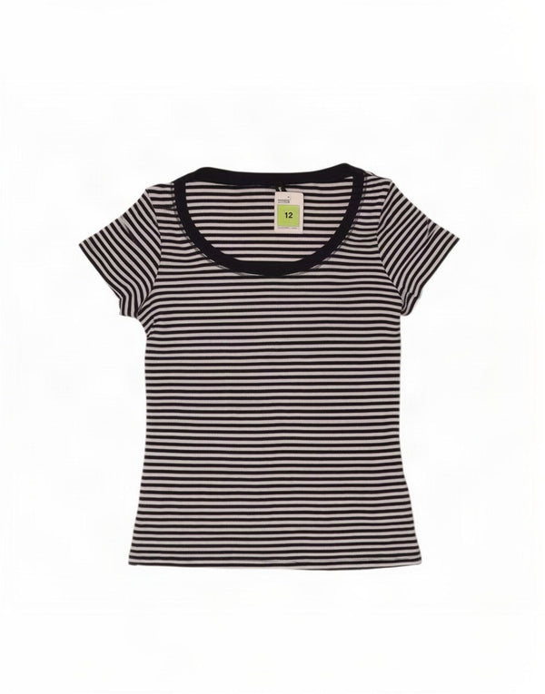 T-shirt damski Marks & Spencer Top UK 12, średni granatowy, bawełniany w prążki