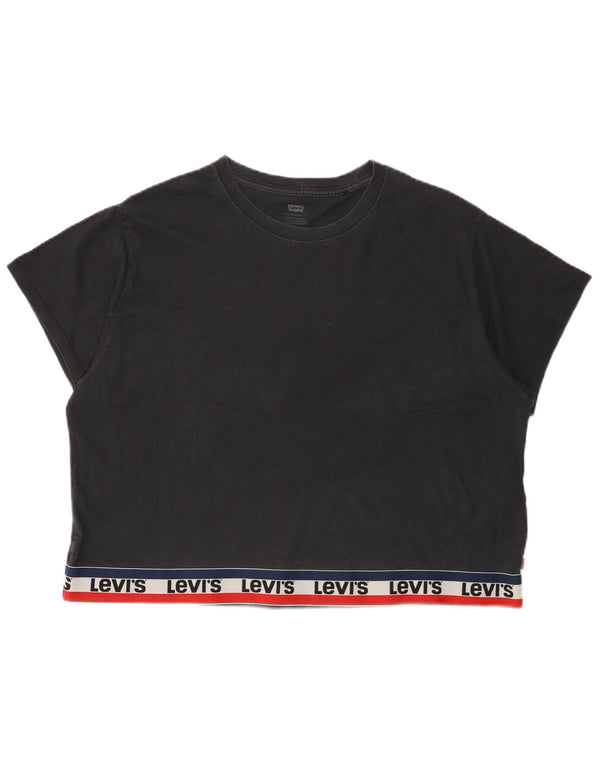 Levi's Womens Crop Oversized Graphic T-Shirt Top UK 16 Large Black Cotton