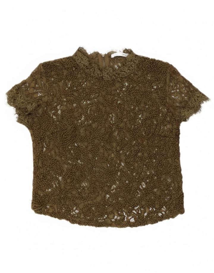 Koronkowa prześwitująca bluzka damska Zara UK 8 Small Khaki