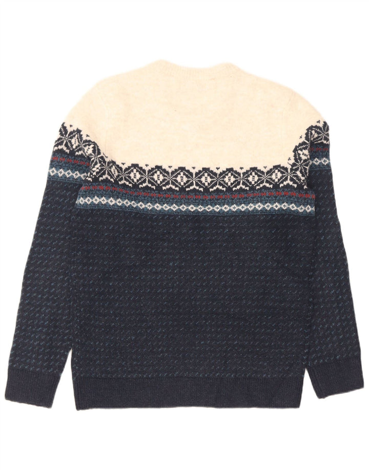 Marks & Spencer Męski sweter z okrągłym dekoltem, mały, granatowy, z blokami kolorów