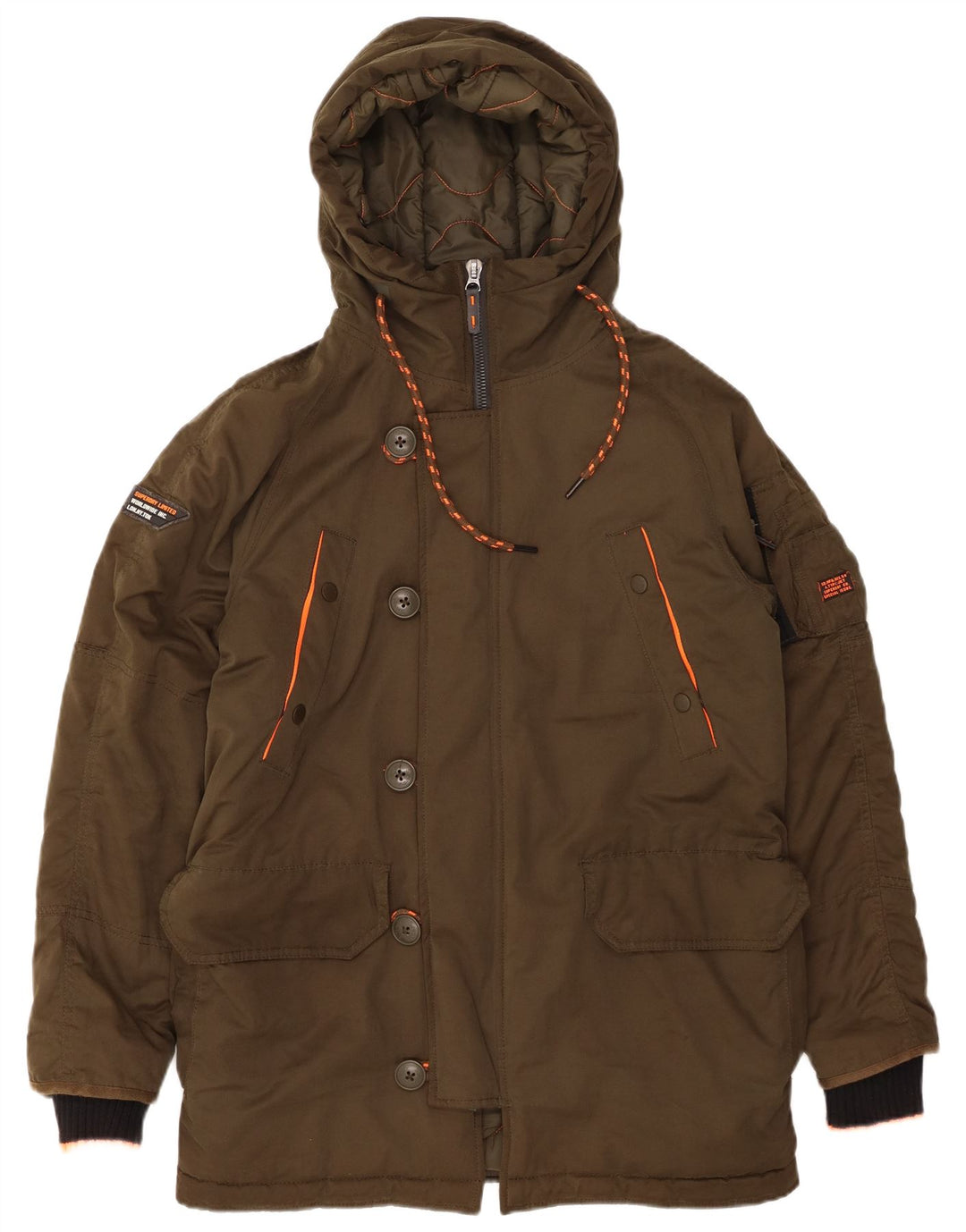 SUPERDRY Męska kurtka parka z kapturem UK 38, średni khaki, poliester