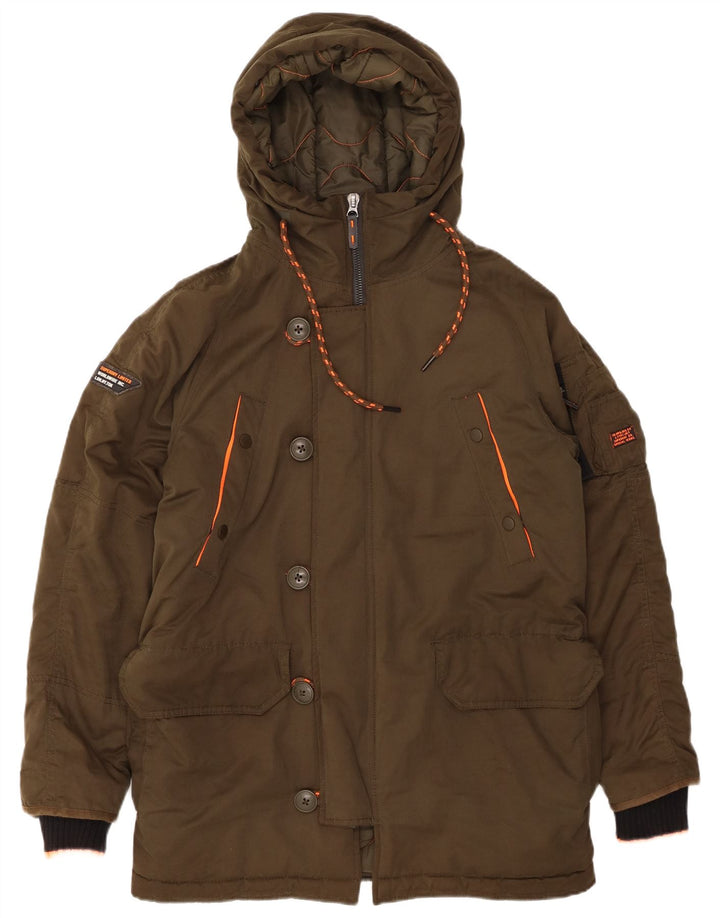 SUPERDRY Męska kurtka parka z kapturem UK 38, średni khaki, poliester