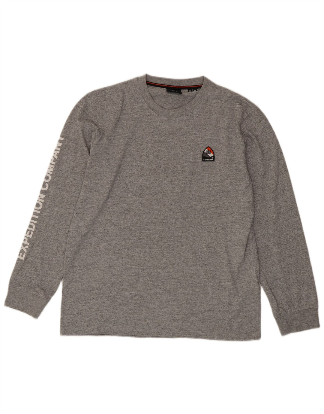 SUPERDRY Męski graficzny top z długim rękawem, średnioszary, bawełniany w cętki