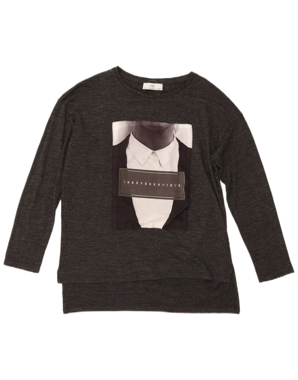 Damski top z grafiką oversize Zara z długim rękawem, UK 10, mały, szary