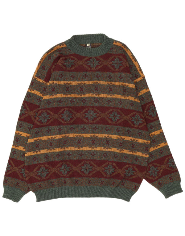 Vintage męski sweter z okrągłym dekoltem XL, wielokolorowy akryl Fair Isle