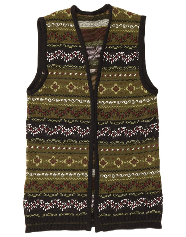 Vintage damski sweter bez rękawów o przedłużonym fasonie UK 12, średni zielony