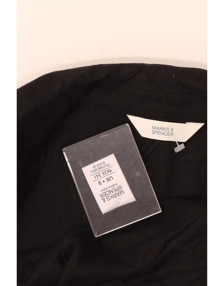 Marks & Spencer Damska marynarka z rękawami 3/4 UK 8, mała czarna lniana