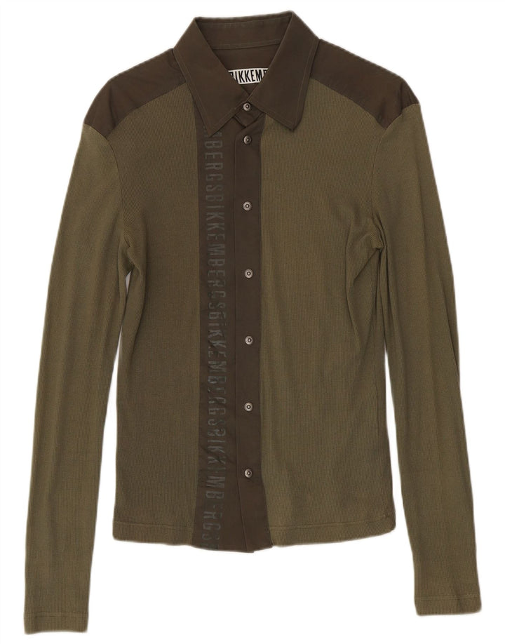 Męska koszula graficzna Bikkembergs, bawełniana w kolorze średniego khaki