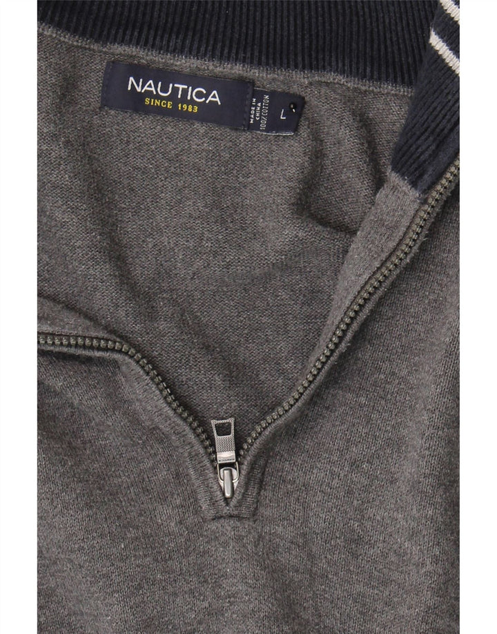 NAUTICA Mens Zip Neck Jumper Sweater Large Grey Cotton Vintage Nautica and Second-Hand Nautica from Messina Hembry 