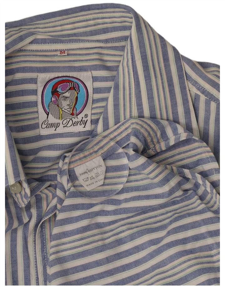 Koszula męska z krótkim rękawem w stylu vintage, bawełniana w średnie niebieskie paski