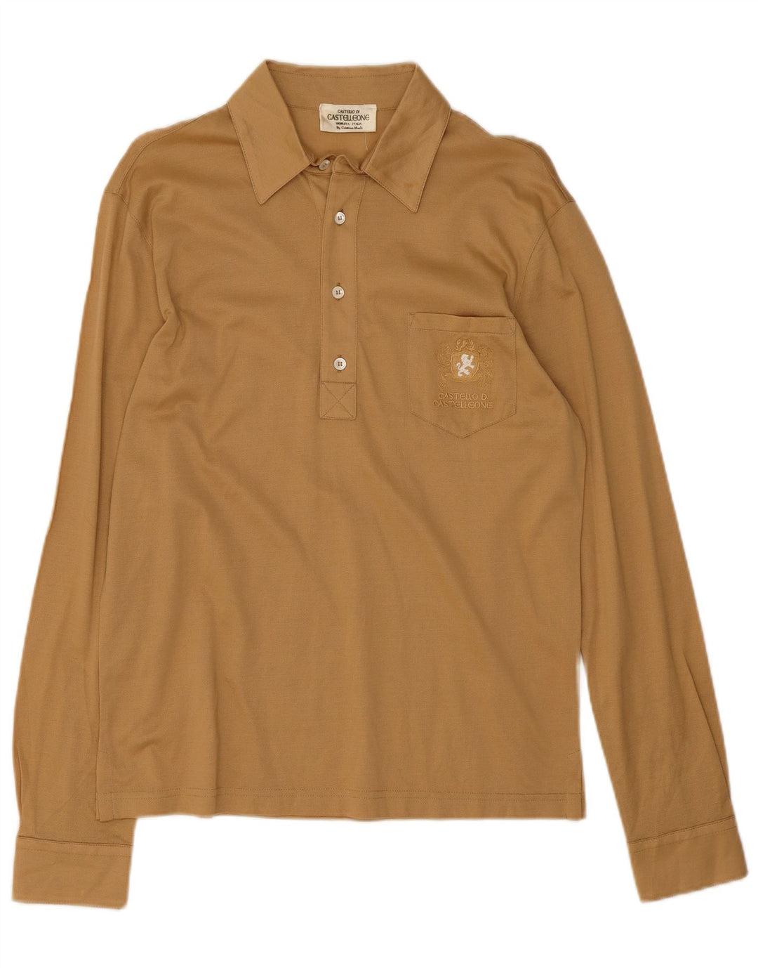 Męska koszulka polo z długim rękawem w stylu vintage, średnio beżowa