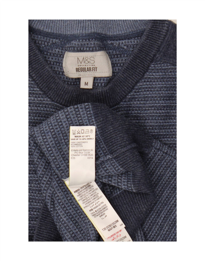 Marks & Spencer Męski sweter z okrągłym dekoltem, średni granatowy w paski