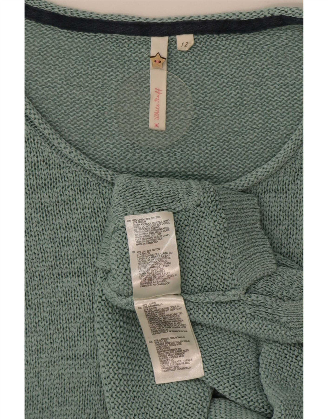 Damski sweter z rękawem 3/4 White Stuff i dekoltem w łódkę, UK 12, średni zielony