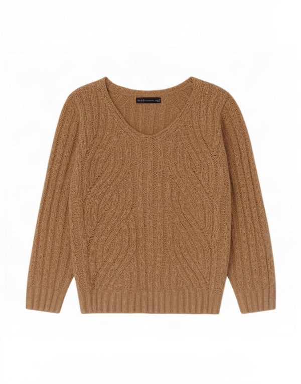 Marks & Spencer Damski sweter z dekoltem w kształcie litery V, UK 14, średni beżowy poliester