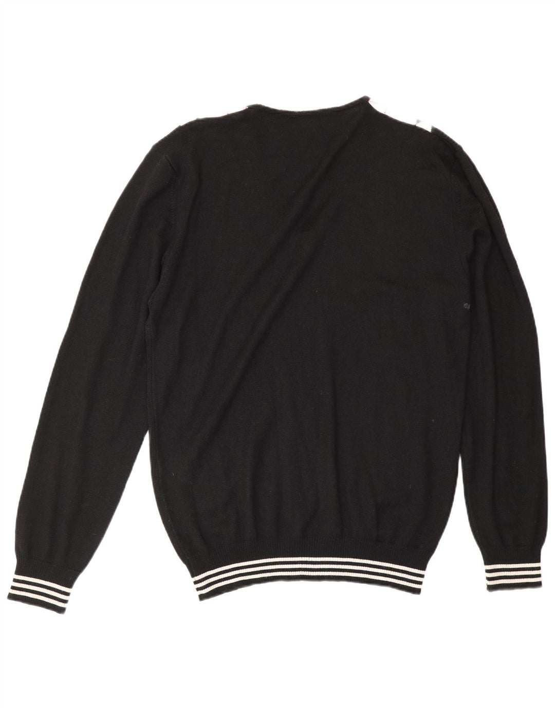 Vintage męski sweter z dekoltem w kształcie litery V, XL, czarna tkanina argyle/diamentowa wełna
