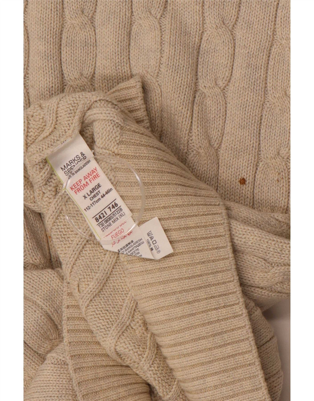 Marks & Spencer Męski sweter z okrągłym dekoltem XL, beżowy