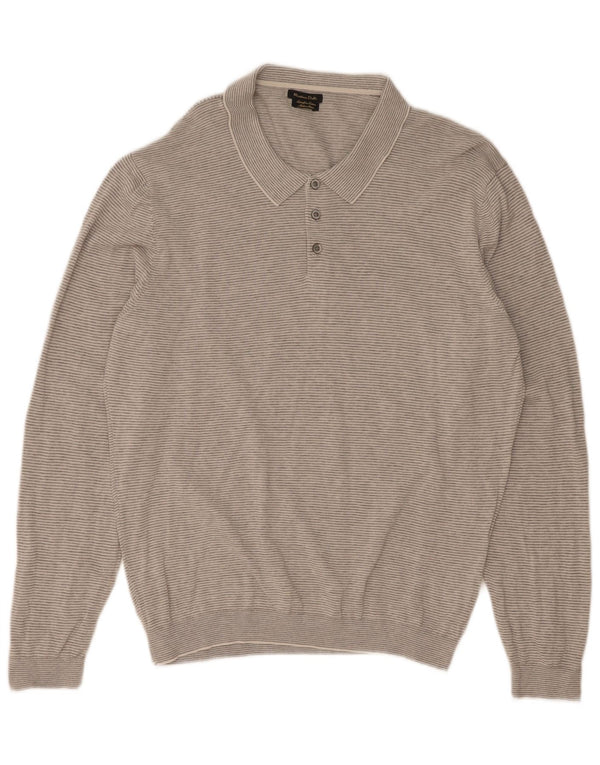 Męski sweter polo Massimo Dutti 2XL, szary, bawełniany w prążki