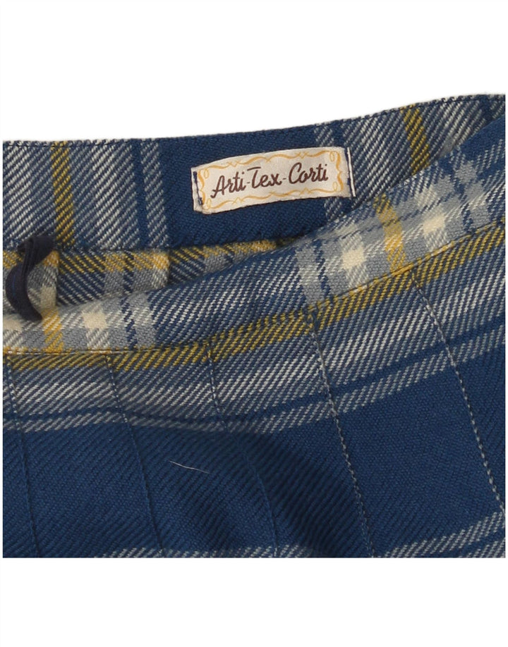 VINTAGE Damska plisowana spódnica w kształcie litery A z wysokim stanem W26 Mała niebieska krata