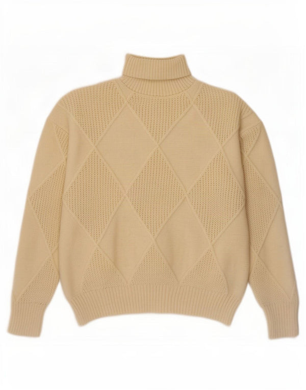 Vintage damski sweter z golfem UK 16 duży beżowy Argyle/diament
