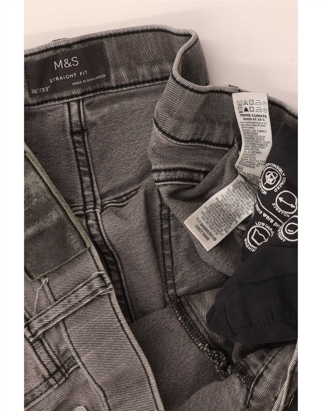 Marks & Spencer Męskie proste dżinsy W36 L33 Szara bawełna