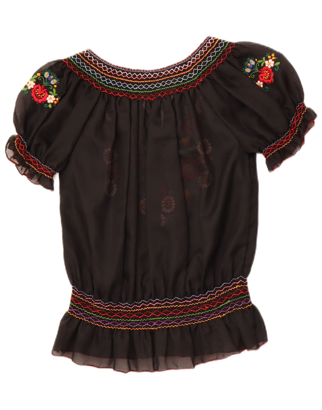 Damska prześwitująca bluzka VINTAGE UK 16, duża, czarna w kwiaty